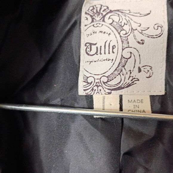 Tulle Original Anthropology Women's L Black White Check Plaid Trim Wool Jacket - Picture 4 of 5